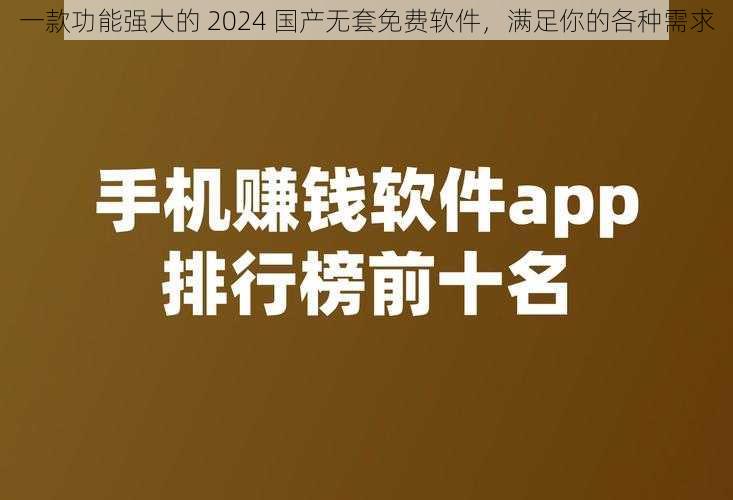 一款功能强大的 2024 国产无套免费软件，满足你的各种需求